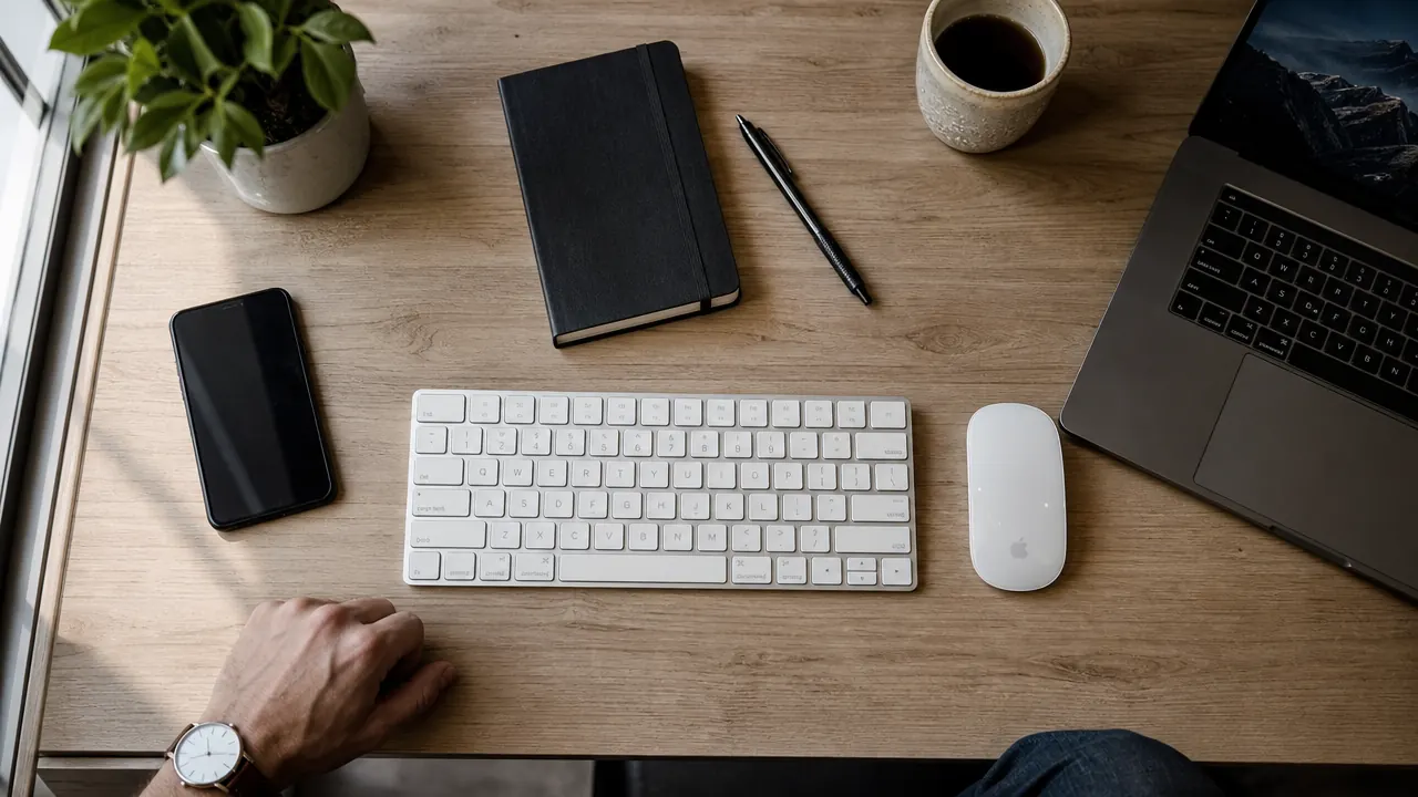 Logitech MK270 wireless keyboard and mouse combo on a clean home office desk next to a laptop